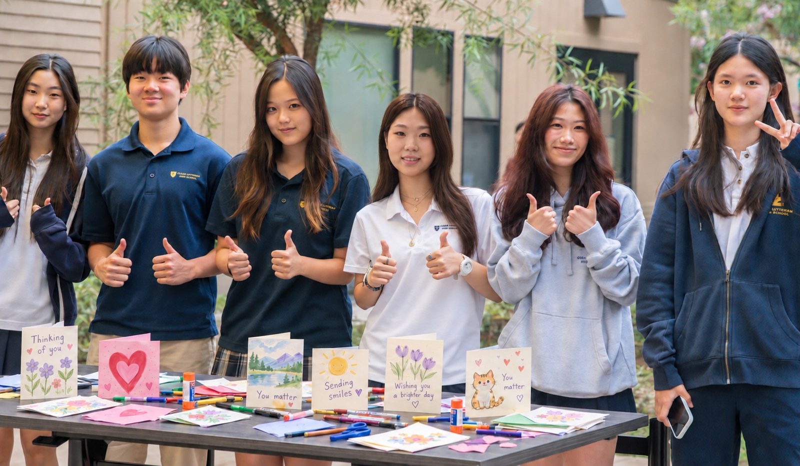 Students display handmade cards together